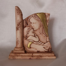 SP 032 cm 11,5x13 -Madonna con bambino in marmorina decorata a mano