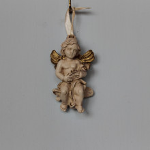 SP 062/3 C cm 5x8,5 -Angioletto calla in marmorina decorato a mano e particolari in porporina oro
