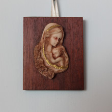 SP 067 cm 5x7 - Madonna con Bambino in marmorina decorata a mano su pannello legno