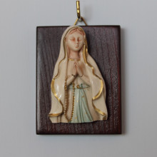 SP 066 cm 5x7 - Altorilievo Madonna di Lourdes in marmorina decorata a mano su pannello legno