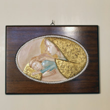 SP 094 cm 26x35 - Quadro Madonna con Bambino in marmorina decorata a mano su pannello in legno