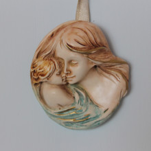 SP 068 cm 7x8 - Medaglione di Madonna con Bambino in marmorina decorato a mano