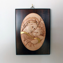 SP 087 cm 15x20 - Ovale di Madonna con Bambino in marmorina decorato a mano su pannello in legno